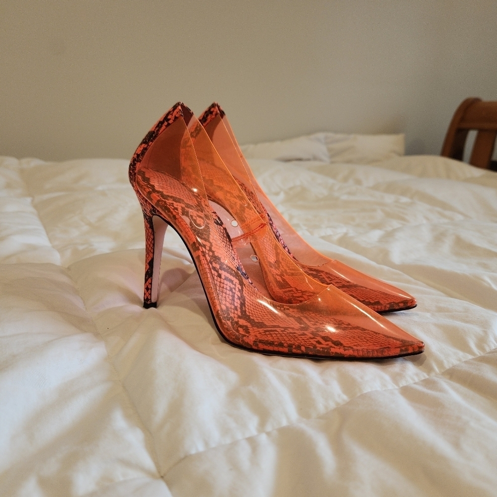 Jessica Simpson Pixera 2 Jelly Heels | Clear Neon Snake Print Stiletto Pumps 7